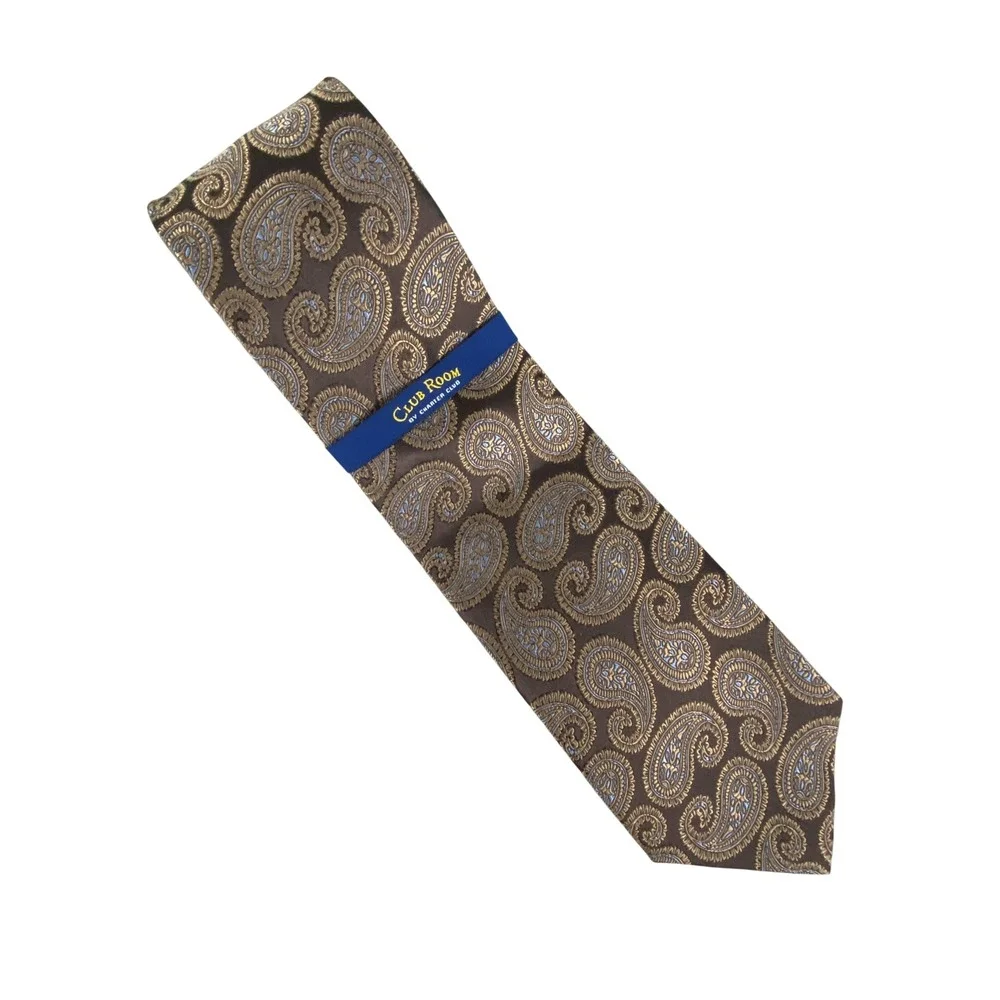 Club Room Mens Tie Paisley Brown Gold Blue Designer 100% Silk NWT 58x4